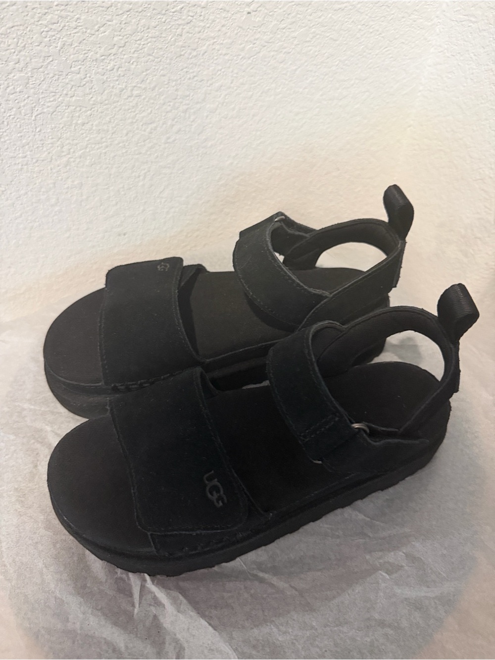 UGG Goldenstar Black Velcro Strap Suede and Leather Sandal - Picture 7 of 10